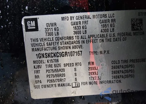 2016 Chevrolet Tahoe Ltz z USA, uszkodzony, nr VIN 1GNSKCKC9GR107167